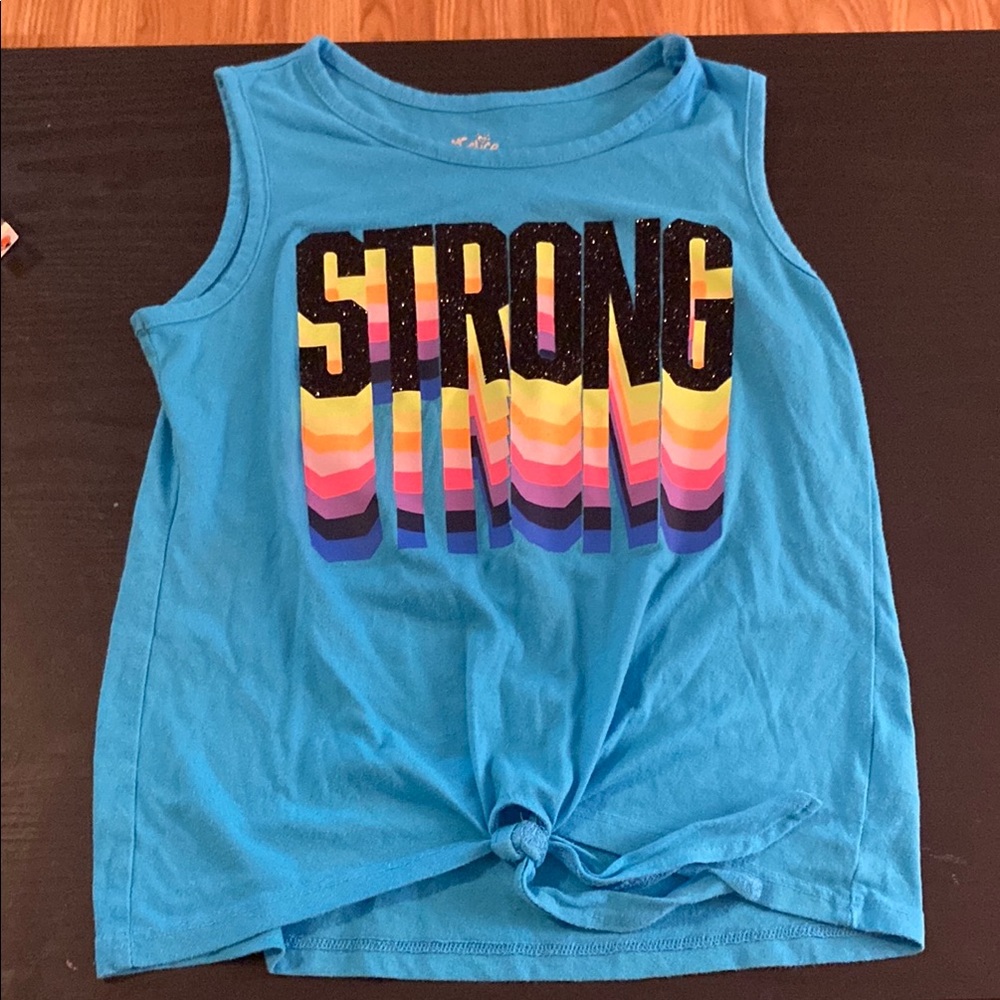 Justice Blue Tank Top with STRONG Graphic